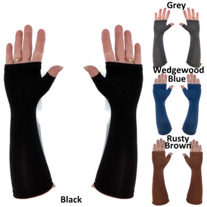 Mid-length fingerless gloves, gauntlets, arm warmers in bamboo blend.