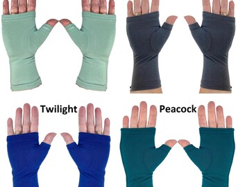 Bamboo fingerless gloves, texting gloves, wrist warmers in solid colours.