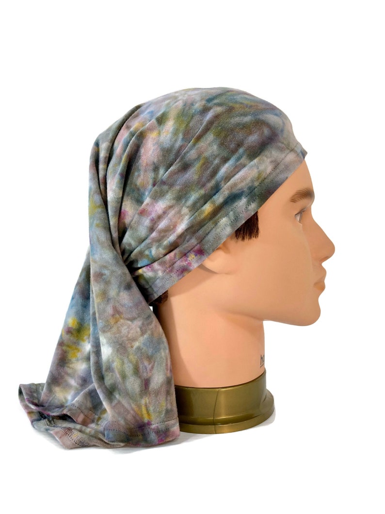 Unisex ice dye bamboo tube scarf, head wrap, hairband, headband, circle scarf. image 10