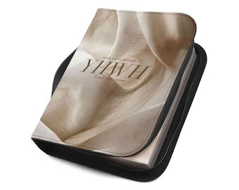 YHWH Scripture Text Bible Cover | Neutral Fabric Texture, Minimal Faith Design