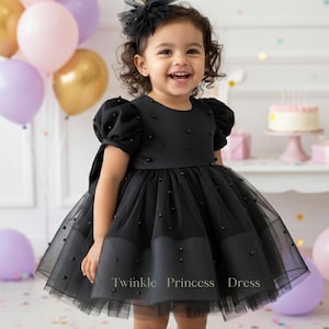 short black poofy dress Short Black Sparkly Puffy Sleeve Dress