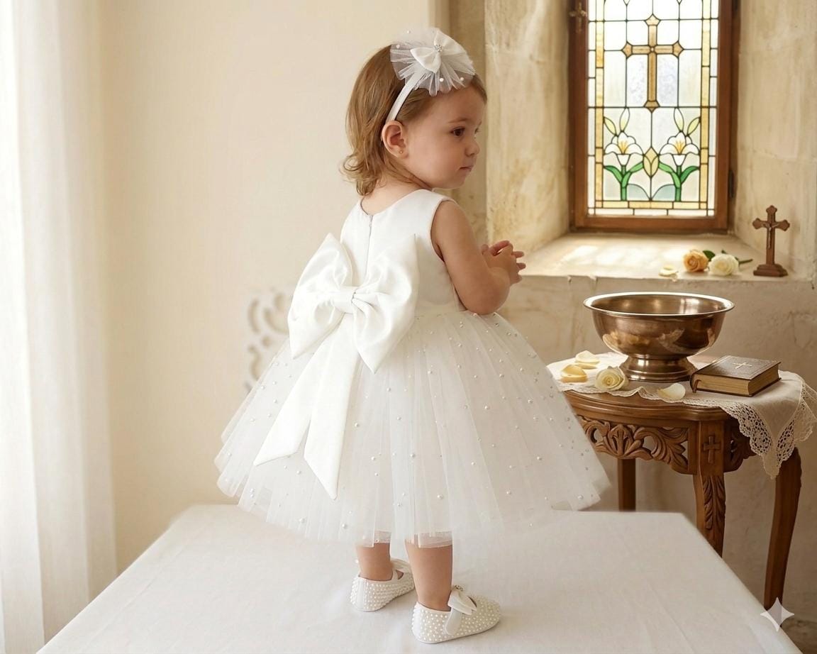 White Gold Flower Girl Dress