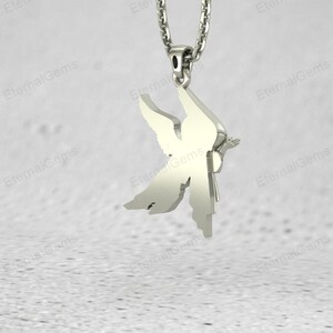 Small guardian angel pendant necklace in 925 sterling silver, everyday wear charm