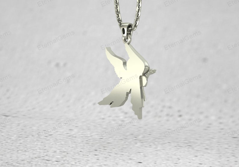 Small guardian angel pendant necklace in 925 sterling silver, everyday wear charm