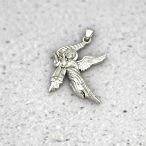 Silver angel pendant charm necklace with wings, minimalist faith inspired jewelry