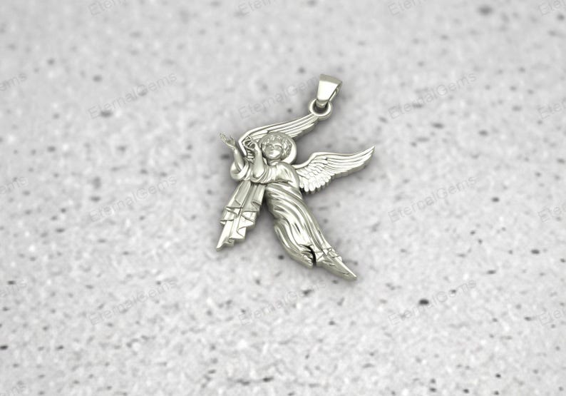 Silver angel pendant charm necklace with wings, minimalist faith inspired jewelry