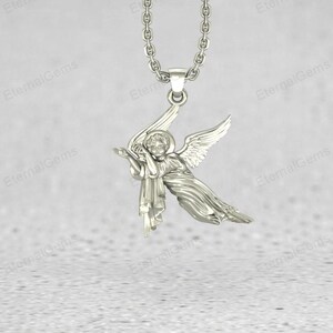 Unisex guardian angel pendant necklace, sterling silver protection charm gift