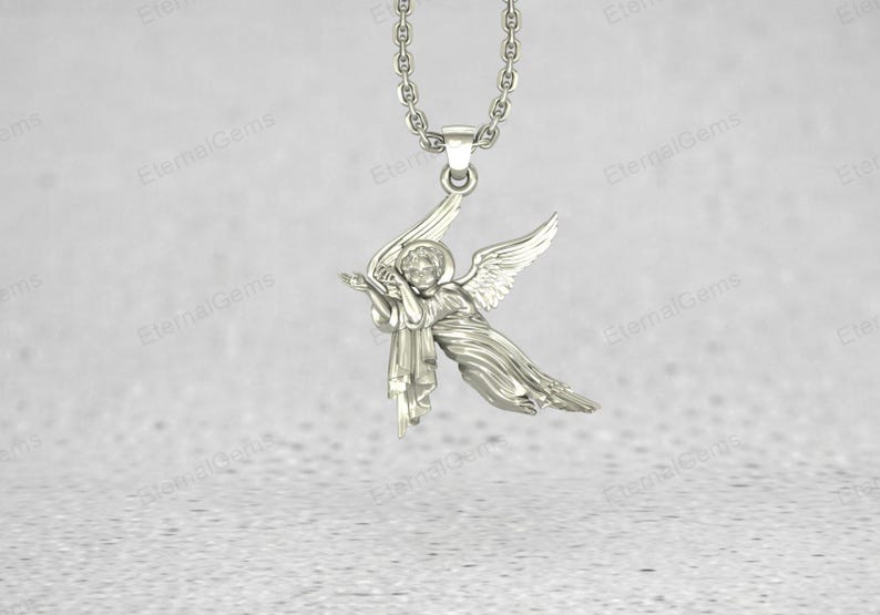Unisex guardian angel pendant necklace, sterling silver protection charm gift