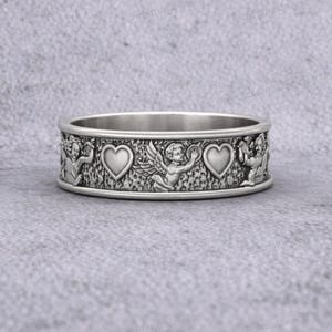 cupid heart band sterling silver