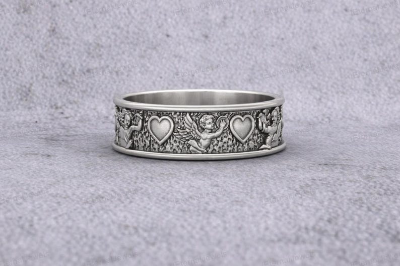 cupid heart band sterling silver