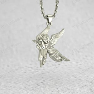 Detailed cherub angel pendant necklace in silver, classic spiritual jewelry style