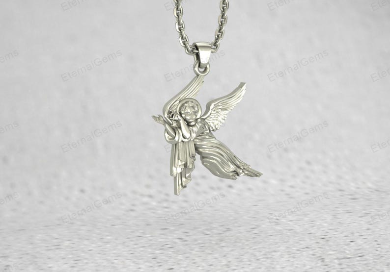 Detailed cherub angel pendant necklace in silver, classic spiritual jewelry style