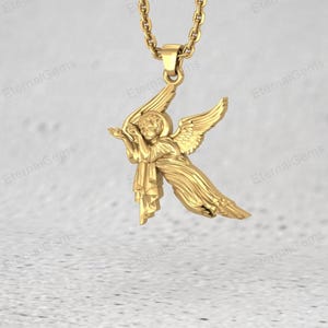 Sterling silver cherub pendant necklace, protection symbol jewelry gift for women men