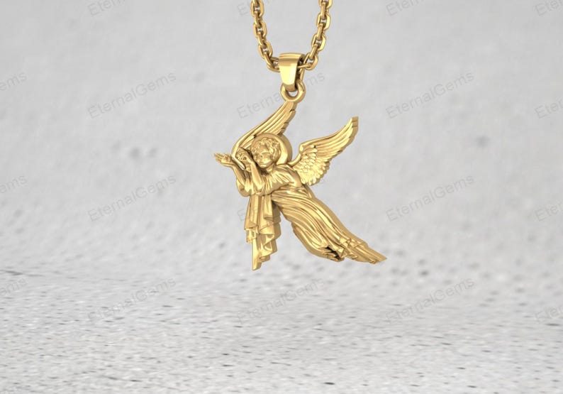 Sterling silver cherub pendant necklace, protection symbol jewelry gift for women men