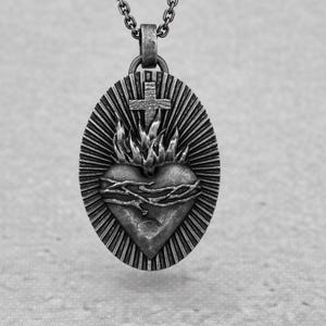 925 Sterling Silver Sacred Heart of Jesus Pendant, Catholic Religious ...