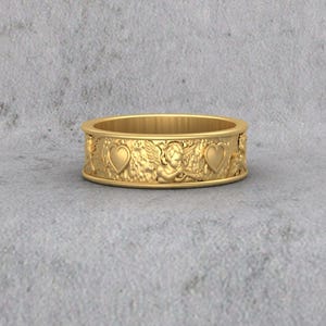 heart angel wedding band silver