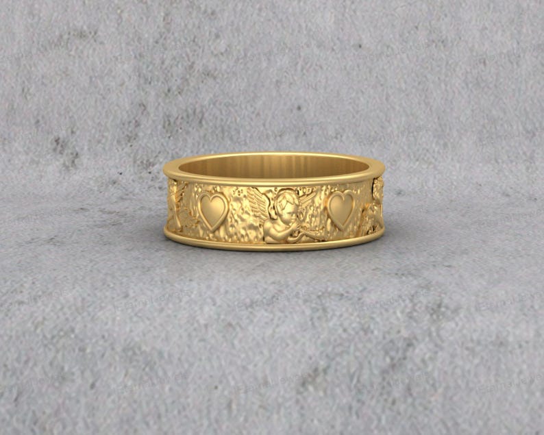 heart angel wedding band silver