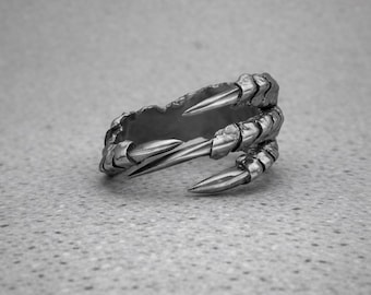 Raven Claw Ring 925 Sterling Silver – Gothic Dragon Talon Biker Ring, Viking Bird Claw Jewelry, Punk Statement Ring Gift for Men