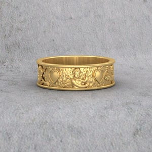 cupid angel heart band ring silver