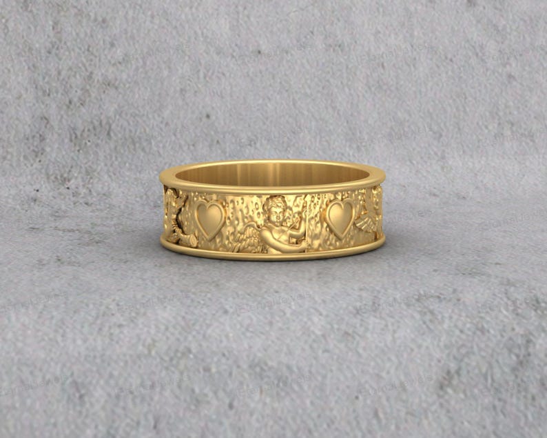 cupid angel heart band ring silver