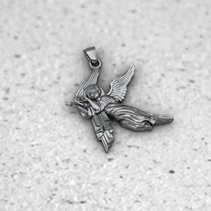 Faith jewelry necklace featuring angel pendant charm, polished sterling silver