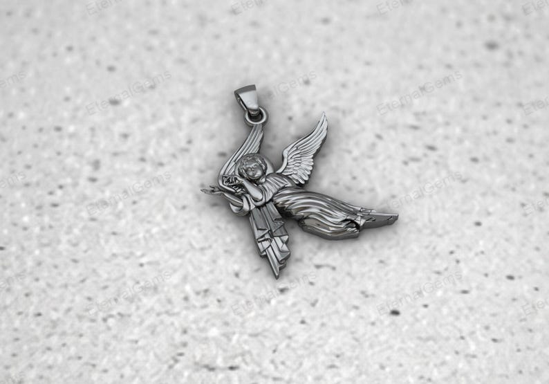 Faith jewelry necklace featuring angel pendant charm, polished sterling silver
