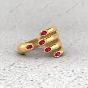 Gold Rubin Cocktailring Gelbvergoldet 925 Sterlingsilber Multi Finger Wave Ring Roter Edelstein Statement Ring Handgemachtes Geschenk