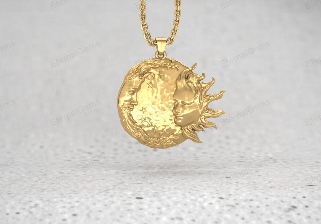 925 Sterling Silver Sun and Moon Pendant Necklace, Celestial Face Charm ...