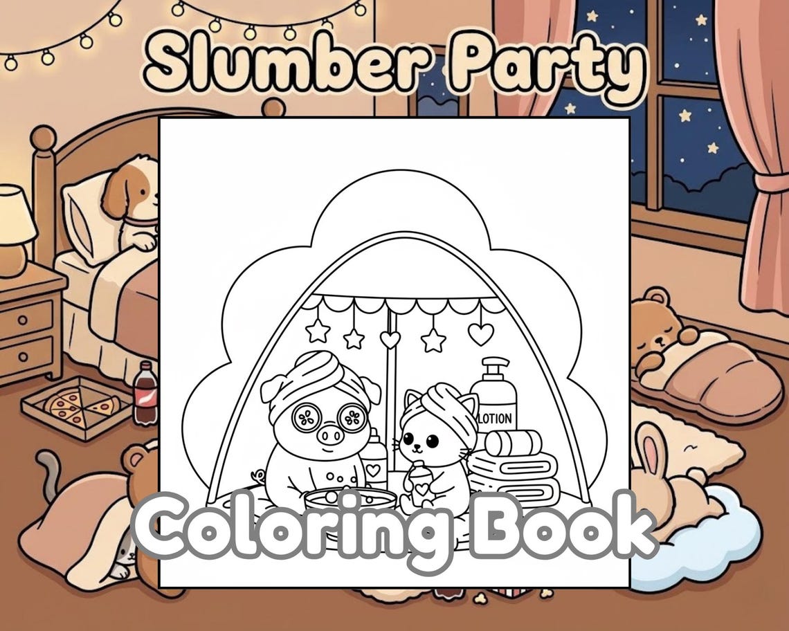Slumber Party Coloring Book | Animals Pajama Party (printable PDF) - Etsy