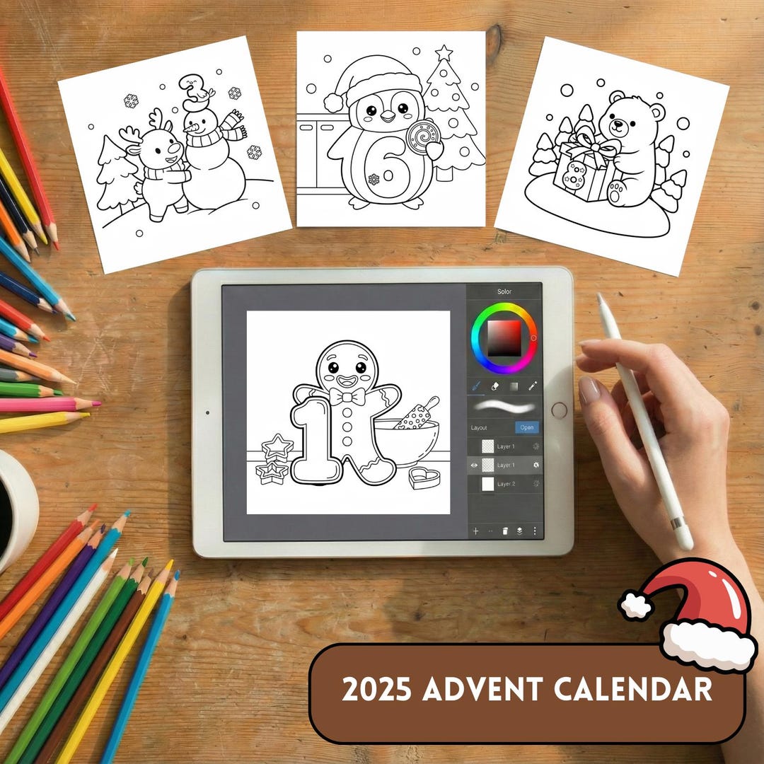 Printable Advent Calendar Coloring Book 2025 | Christmas Countdown (PDF ...