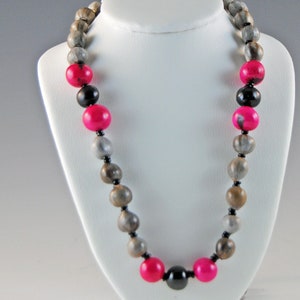 Necklace Job&#39;s Tears, Acai Beads, natural, about 31 inches long, black, pink, grey