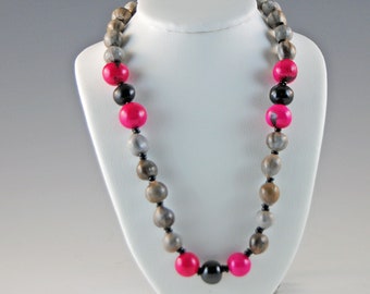 Necklace Job's Tears, Acai Beads, natural, about 31 inches long, black, pink, grey