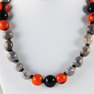 Job&#39;s Tears Necklace: Black & Orange Acai Beads, 31 Inch