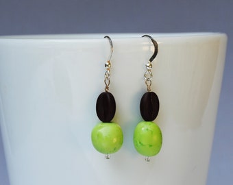 Coffee bean and green chalk turquoise earrings