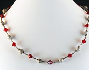 Job’s Tears necklace with Red Swarovski Crystals, eco-friendly