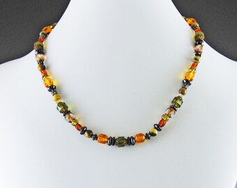 Earth Tone Glass Bead and Yellow Turquoise  Necklace