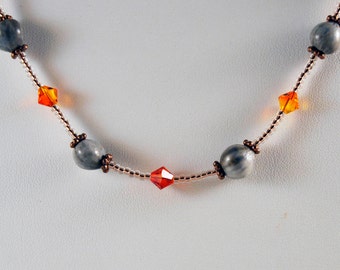 Job’s Tears with Orange Swarovski Crystals necklace