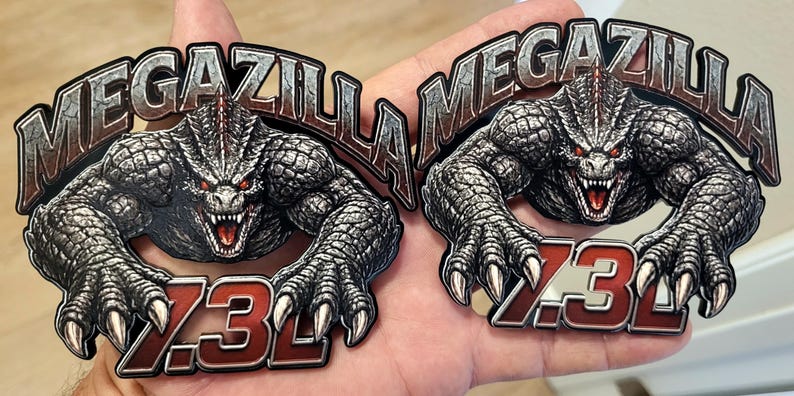 7.3L Megazilla side fender Emblem Badge – 4.5” Heavy‑Duty Truck Decal – Custom Engine Badge Pair