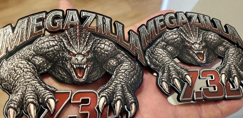 7.3L Megazilla side fender Emblem Badge – 4.5” Heavy‑Duty Truck Decal – Custom Engine Badge Pair