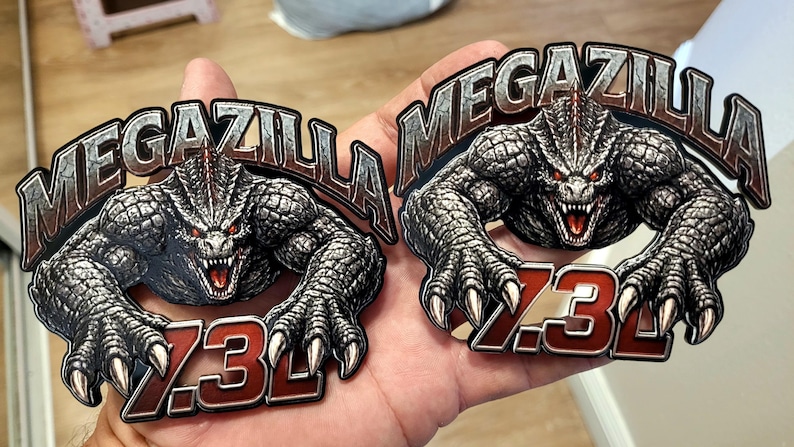 7.3L Megazilla side fender Emblem Badge – 4.5” Heavy‑Duty Truck Decal – Custom Engine Badge Pair