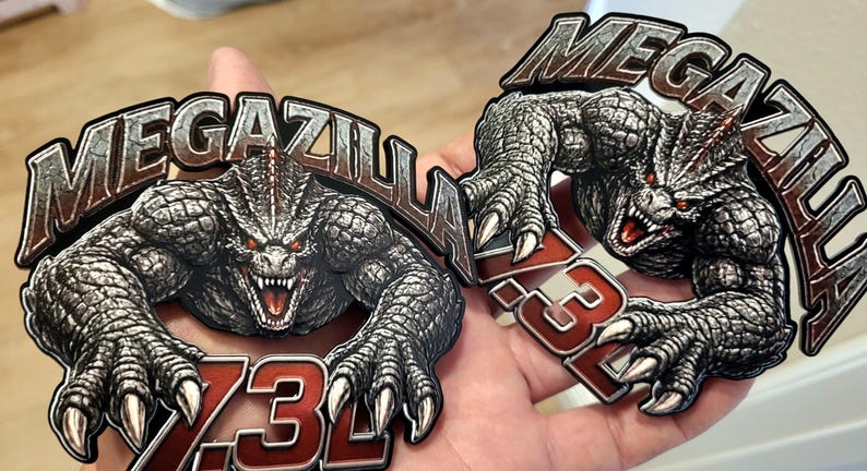 7.3L Megazilla side fender Emblem Badge – 4.5” Heavy‑Duty Truck Decal – Custom Engine Badge Pair