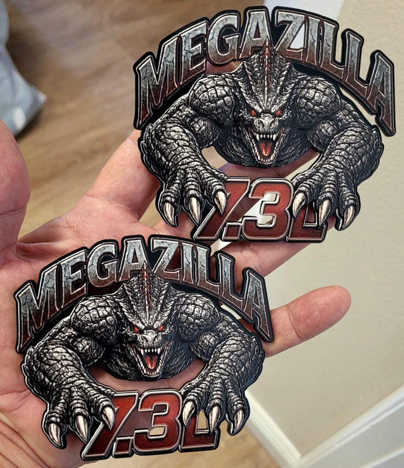 7.3L Megazilla side fender Emblem Badge – 4.5” Heavy‑Duty Truck Decal – Custom Engine Badge Pair
