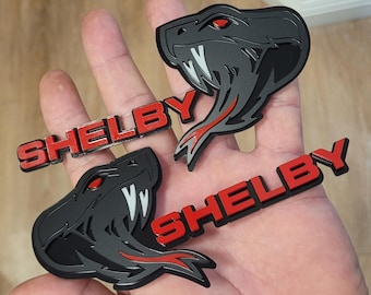 Shelby Car Badge Acrylic Pair: Red Cobra Snake Fender Emblem Fit Mustang