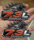 7.3L godzilla badge red eye, 3d textured badge, acrylic truck suv emblem pair 5x2.97"
