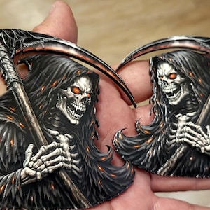 Grim Reaper Emblem Set – Mirrored Pair, Textured Dark Acrylic Art