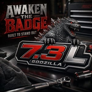 7.3L Godzilla emblem red eye, 3d textured badge, acrylic truck suv