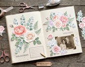 Watercolor Floral Clipart PNG, Rose Peony Bundle, Wedding Clipart Set