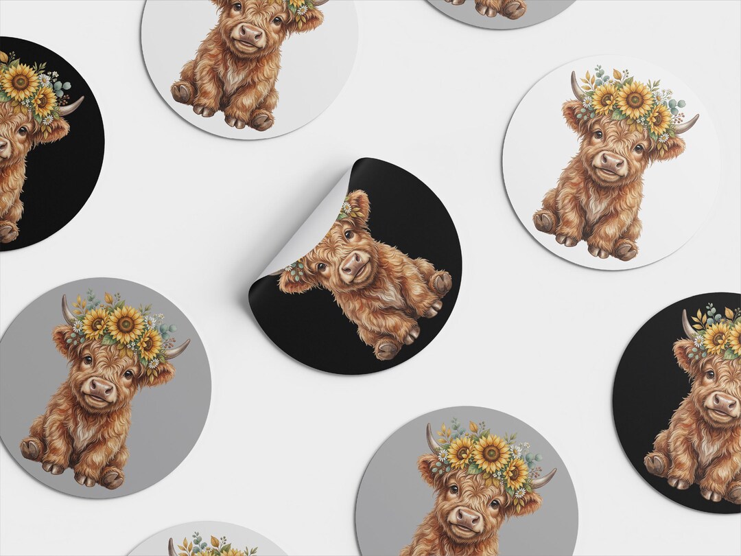 Floral Highland Cow PNG, Sunflower Crown Sublimation Design (instant ...