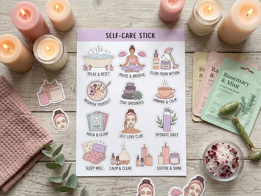 Self Care Stickers PNG Digital Download Wellness Sticker Sheet Bundle ...