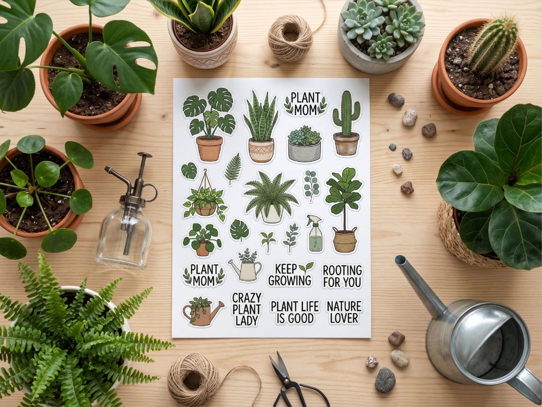 Plant Lover Stickers PNG, Printable Plant Mom Sheet | Botanical Sticker ...